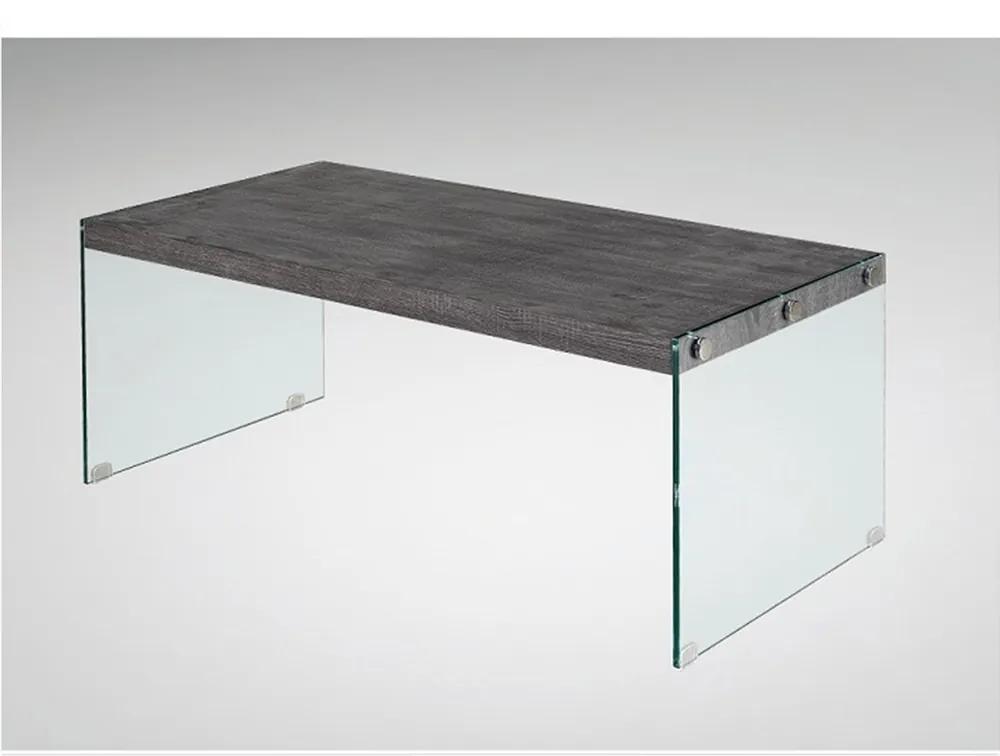 Konferenčný stolík, tvrdené sklo/MDF, vzor drevo, BOJAN