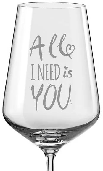 Pieskovaný pohár na víno All I need is you
