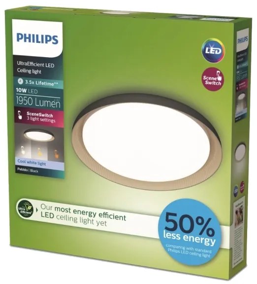 Philips - LED Stmievateľné stropné svietidlo PEBBLO LED/10W/230V 4000K čierna