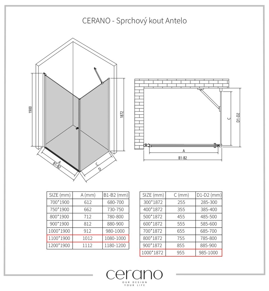 CERANO - Sprchovací kút Antelo L/P - chróm, transparentné sklo - 110x100 cm - krídlový, CER-CER-8050BD134