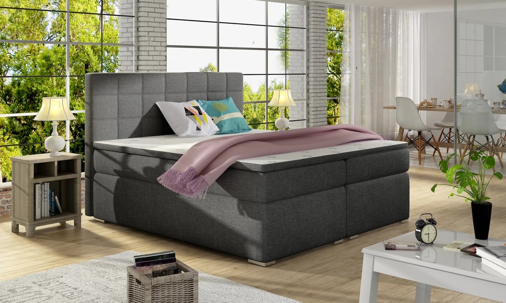 Manželská posteľ Boxspring 160 cm Abbie (tmavosivá) (s matracmi). Akcia -20%. Vlastná spoľahlivá doprava až k Vám domov. 1027414