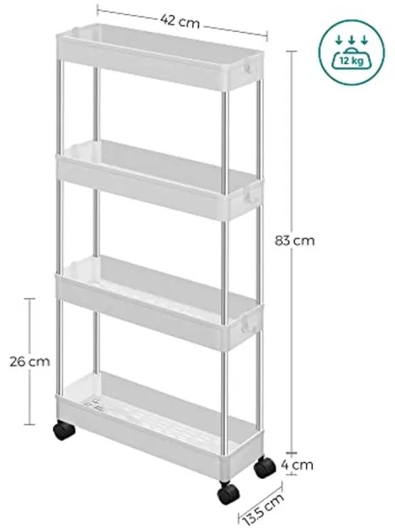 Plastový regál na kolieskach CART 13,5x42x83 cm biely