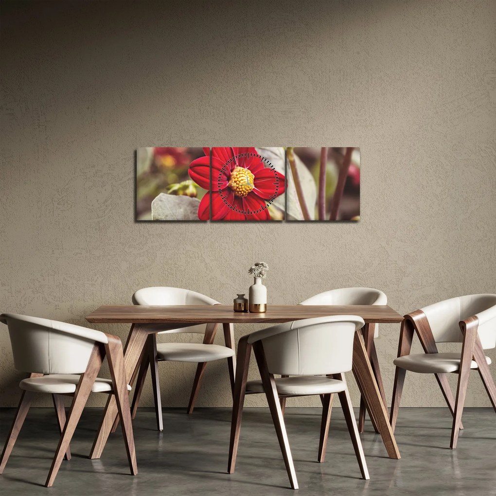 Obraz kvetiny (s hodinami) (90x30 cm)
