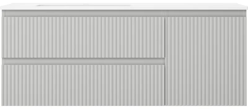 Mexen Rivel, kúpeľňová skrinka 120 cm s ľavým umývadlom Otis, 2S, 1D, drážkovaná, sivá matná/biela matná - 91A23-12047-3-BBFFF62-W18L01