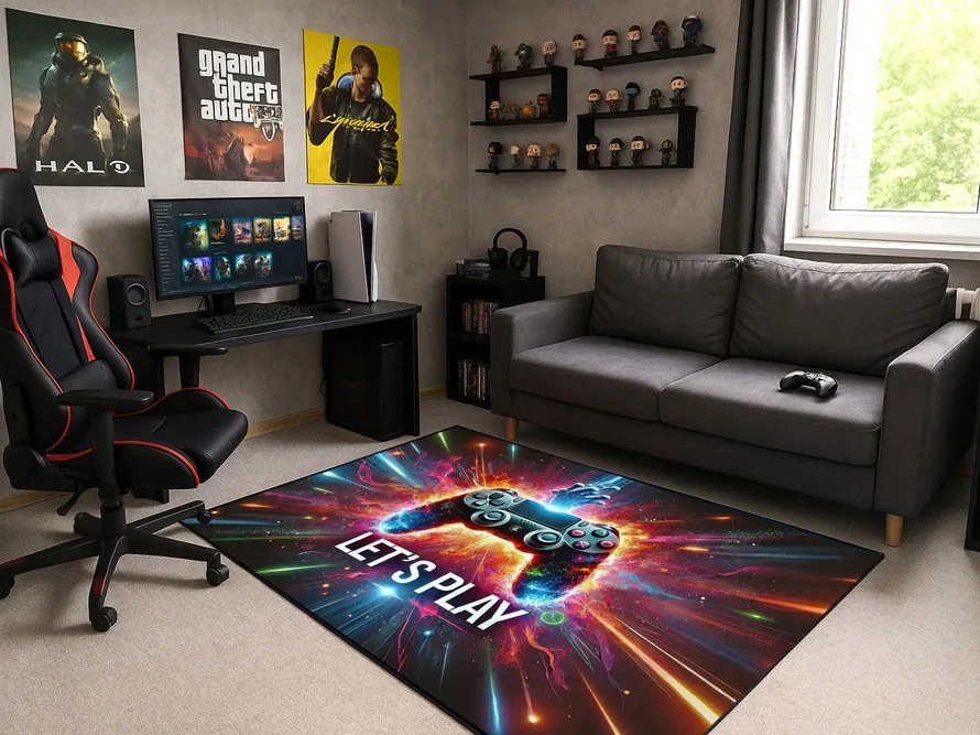 Herný koberec Play s ovládačom – gaming dizajn, nízky vlas Rozmer: 120x170 cm