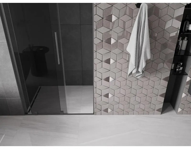 Mexen Velar L, posuvné sprchové dvere do otvoru 90 cm, 8mm šedé sklo, brúsený grafit, 871-090-003-41-95