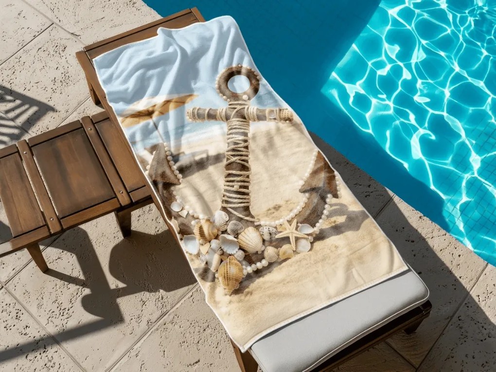 Rýchloschnúca plážová osuška ANTIC ANCHOR farebná 70 x 140 cm, 100% mikrovlákno