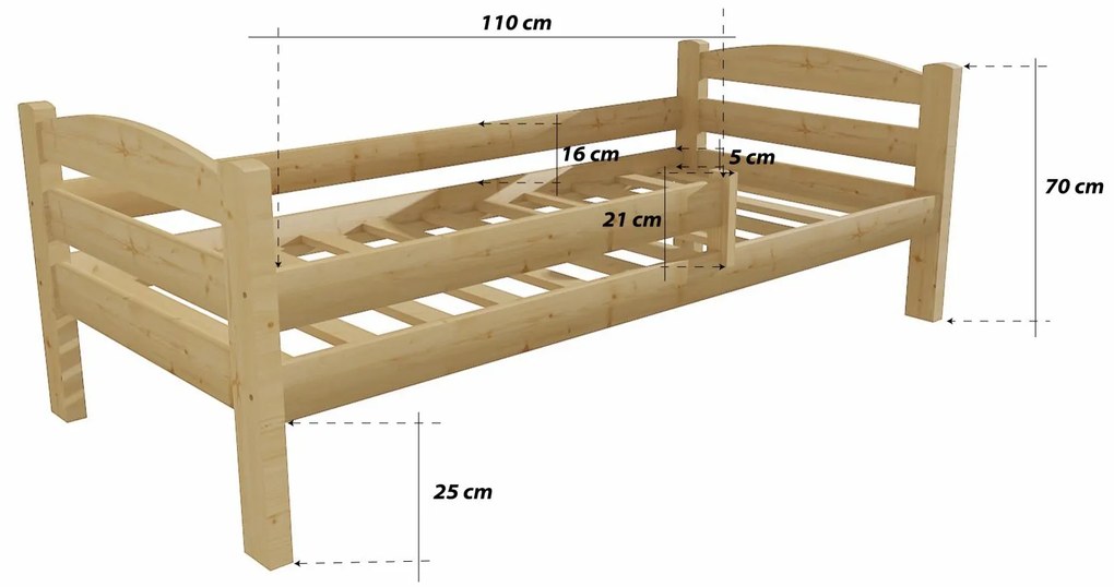 Detská posteľ z MASÍVU 200x90cm SO ŠUPLIKMI - DP005 - morenie dub