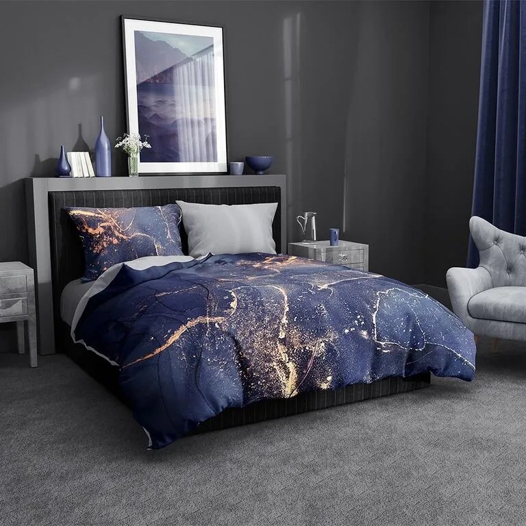 Saténové posteľné obliečky MINERÁLY tmavo modré