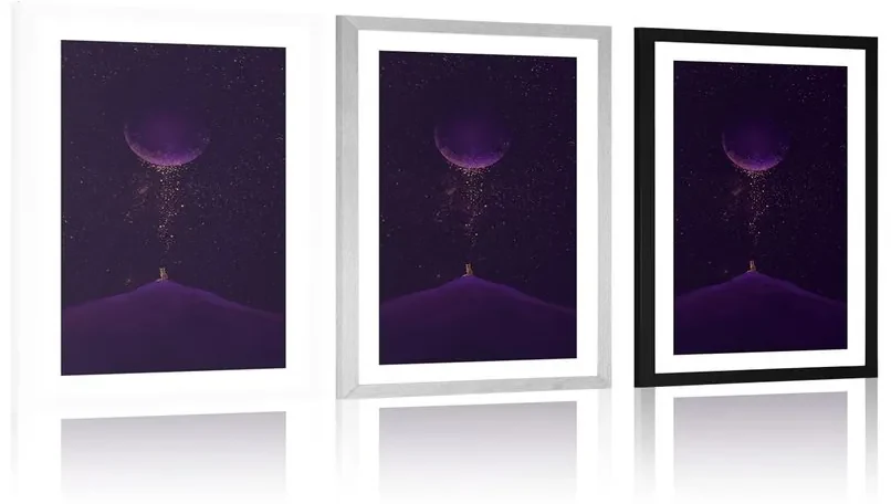 Plagát s paspartou fialová magická planéta - 60x90 silver