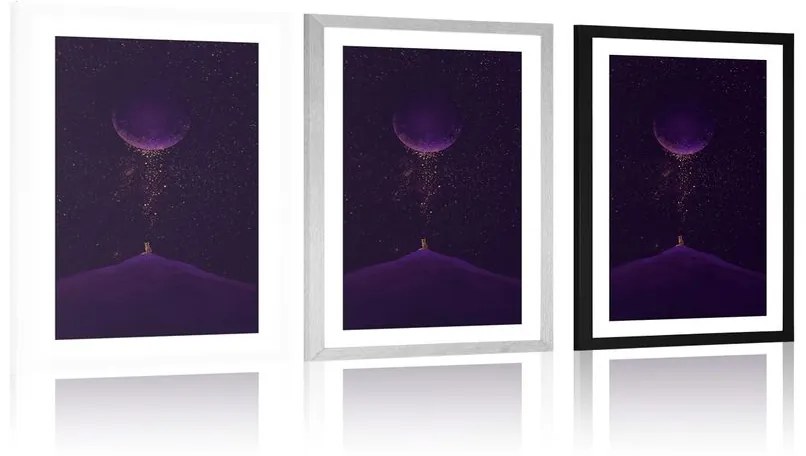 Plagát s paspartou fialová magická planéta - 60x90 white