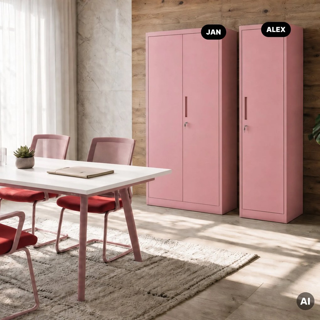 Kovová kancelárska skriňa na dokumenty, vysoká, pudrová ružová, 450x1850x400 mm: ALEX Fresh Style
