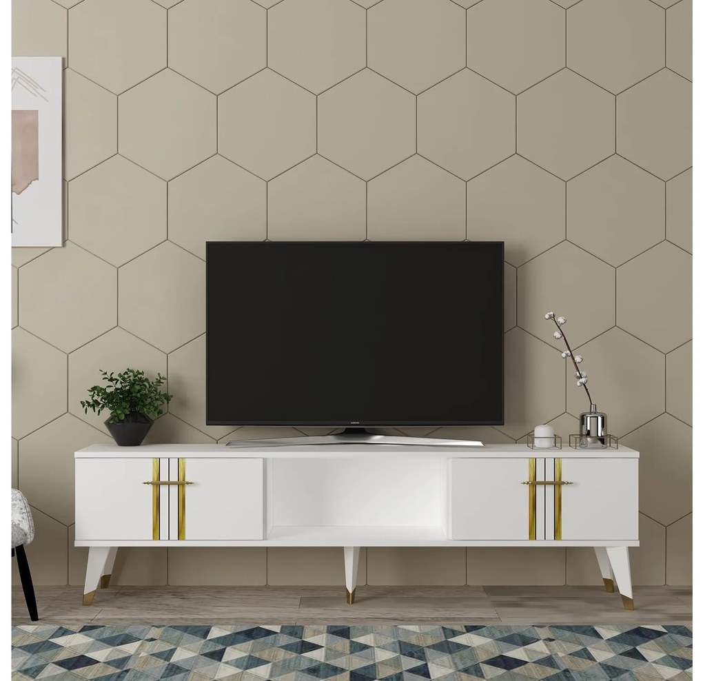 TV stolík/skrinka Pebine 2 (biela + zlatá) . Akcia -18%. Vlastná spoľahlivá doprava až k Vám domov. 1095307