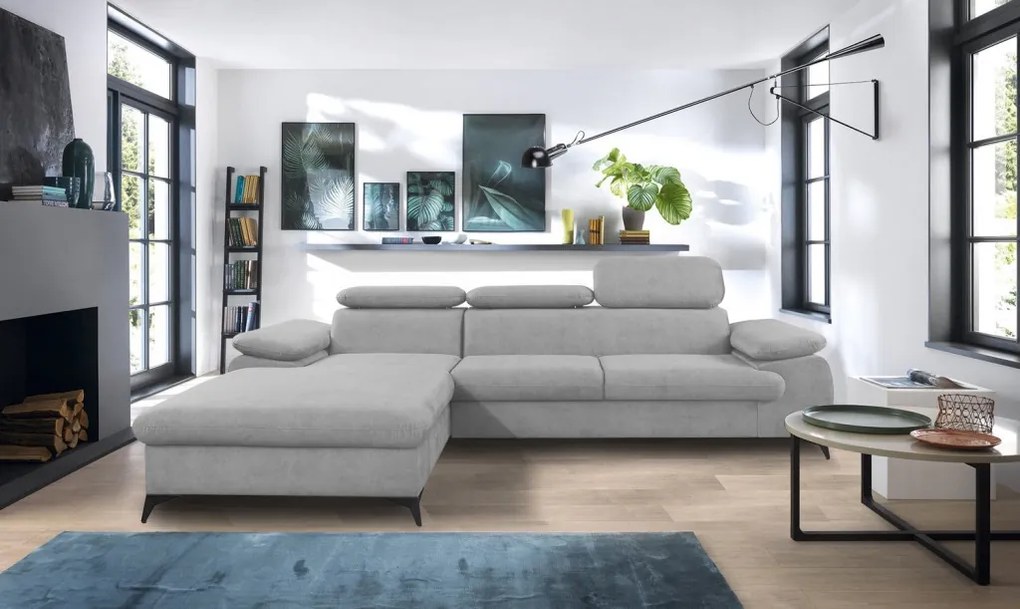 Rohová sedacia súprava Scala, svetlo šedá látka, ľavý roh