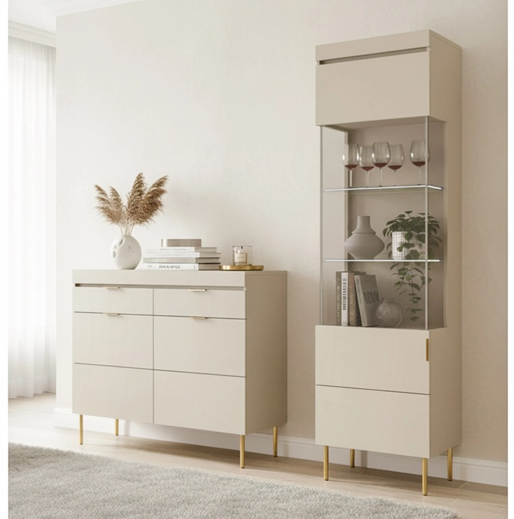 Vitrína Sentia 1D - kašmírová / zlatá