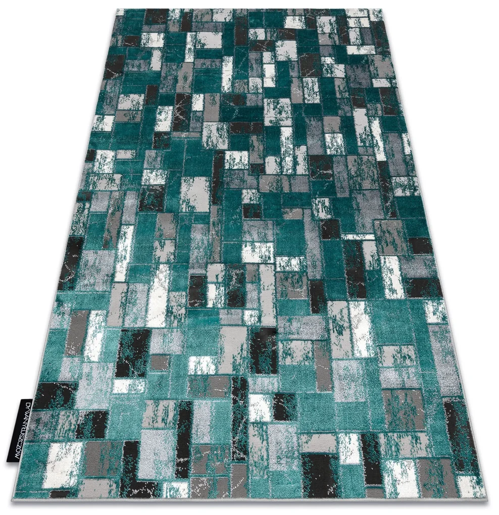 Moderný koberec DE LUXE 6768 Geometrický - Štrukturálny zelený/ antracit