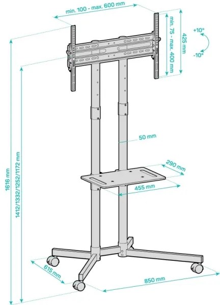 CONNECT IT CMH-9100-BK - Pojazdný stojan s policou pre TV 37-70” čierna