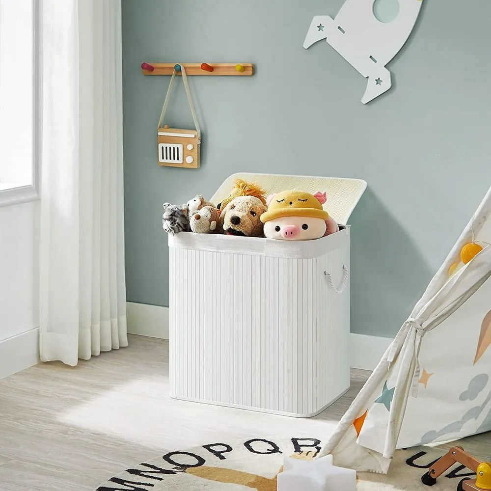 Bambusový kôš na bielizeň DORA, 150 l, biela SongmicsHome