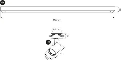 BRILAGI - Bodové svietidlo v lištovom systéme HUSKY 8xGU10/10W/230V 300 cm biela