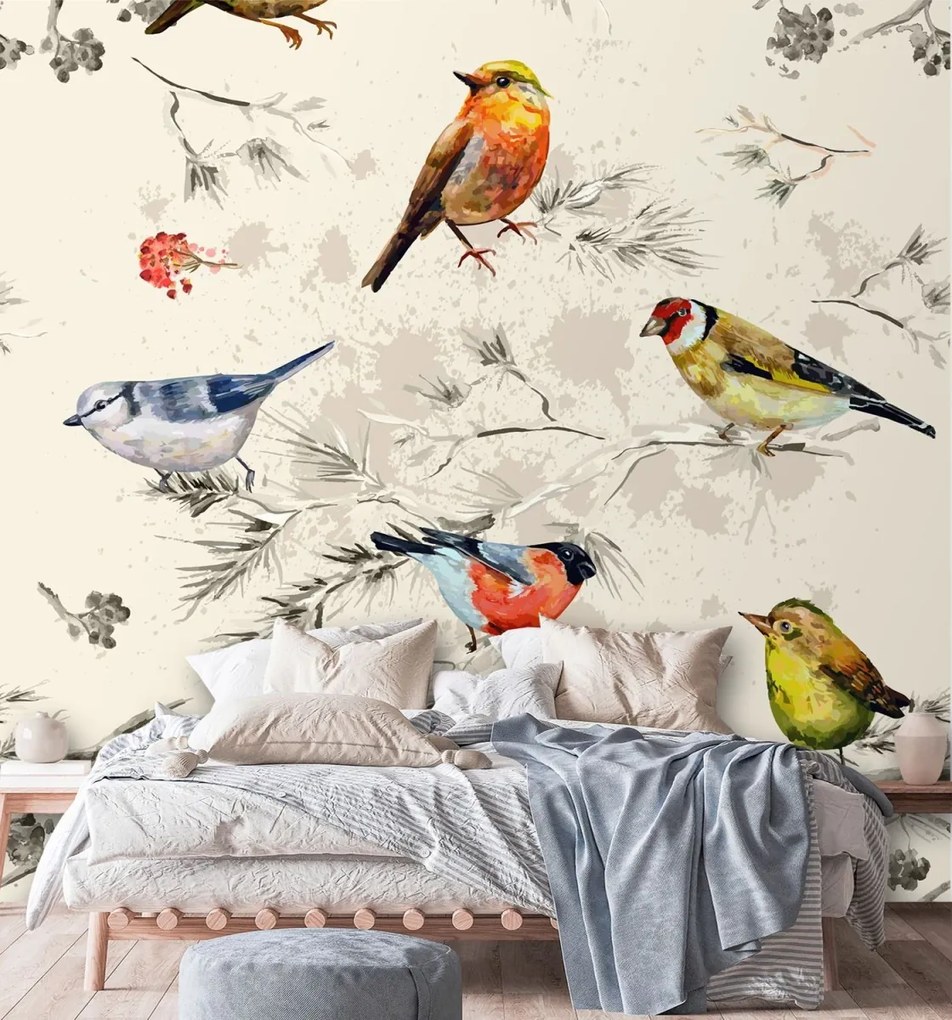 Fototapeta, Barevní ptáci malovaní akvarelem - 150x150 cm