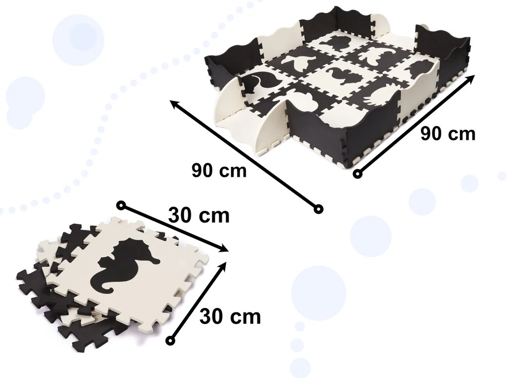 KIK Penové puzzle podložka / ohrádka pre deti 25 kusov čierna a biela