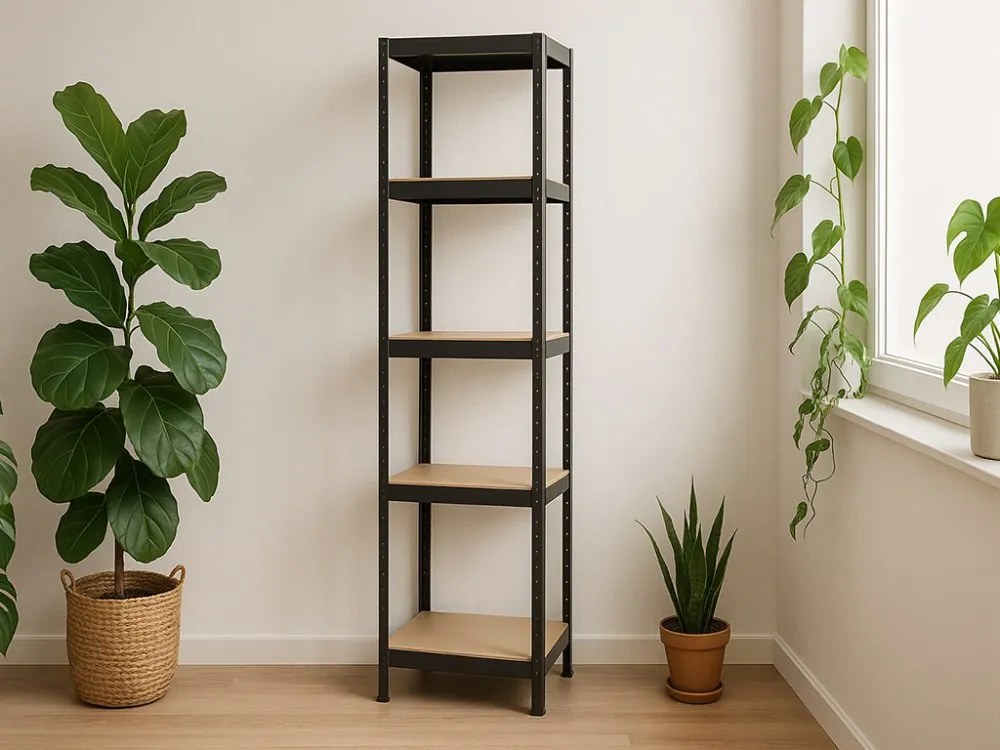 Akcia 20x Regál 180x40x40 cm lakovaný 5-policový, nosnosť 875 kg - čierny