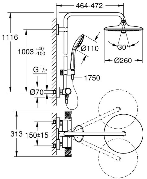 GROHE 26403KF2 - Tušni sistem VITALIO JOY 260 črn