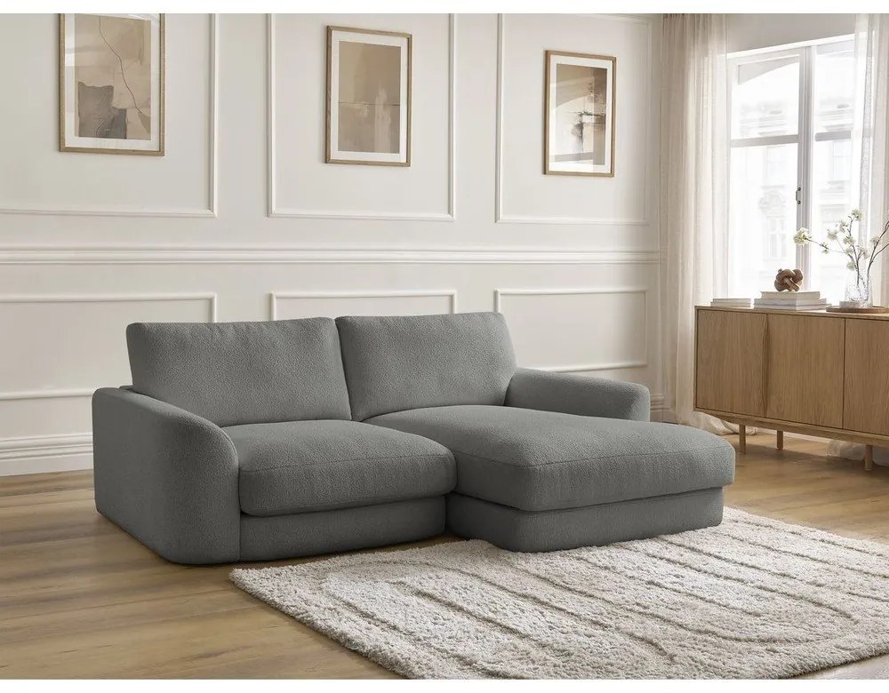 Tmavosivá rohová pohovka z textílie buklé (pravý roh/s leňoškou) Leonore – Bobochic Paris