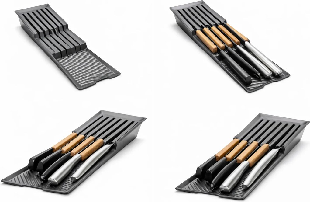 IN-DURO Držiak nožov, 10 priehradiek, plast antracit STRIPES - samostatne nepoužiteľný