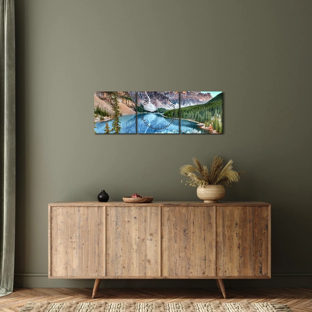 Obraz - Moraine lake (s hodinami) (90x30 cm)