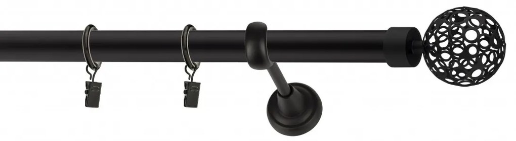 Dekorstudio Garniža jednoradová Guľa AZUR čierna matná 19mm Dĺžka: 140cm, Typ uchytenia: Držiak otvorený, Typ príslušenstva: Krúžky tiché so štipcami