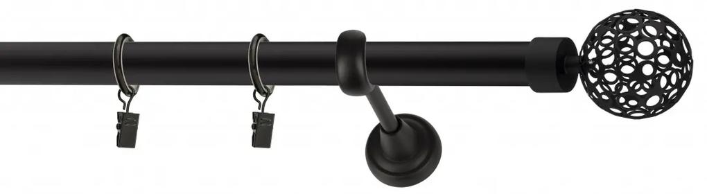 Dekorstudio Garniža jednoradová Guľa AZUR čierna matná 19mm Dĺžka: 160cm, Typ uchytenia: Držiak modern, Typ príslušenstva: Krúžky tiché so štipcami
