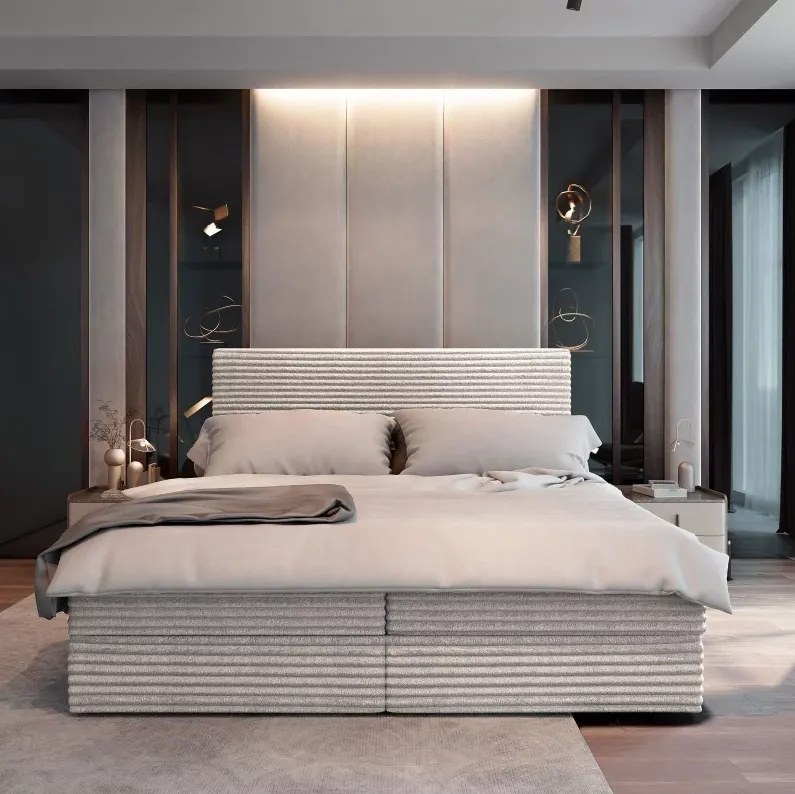 AKCIA Čalúnená posteľ boxspring ISPIRA 140x200 cm krémová II. akosť Matrac: Matrac Bonell pružinový
