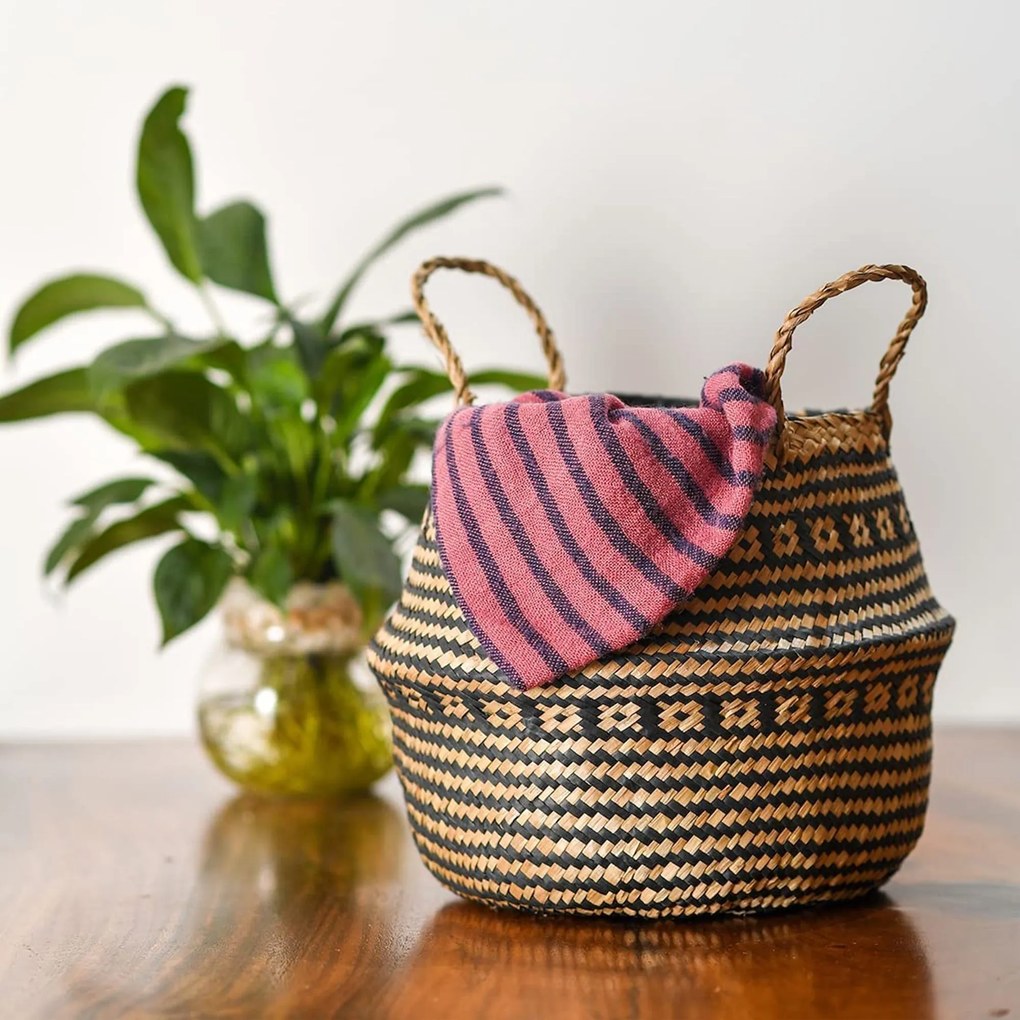 Tutumi Tutumi, prírodný kôš Boho 32x32x28 cm 322177, hnedá-čierna, HOM-06662