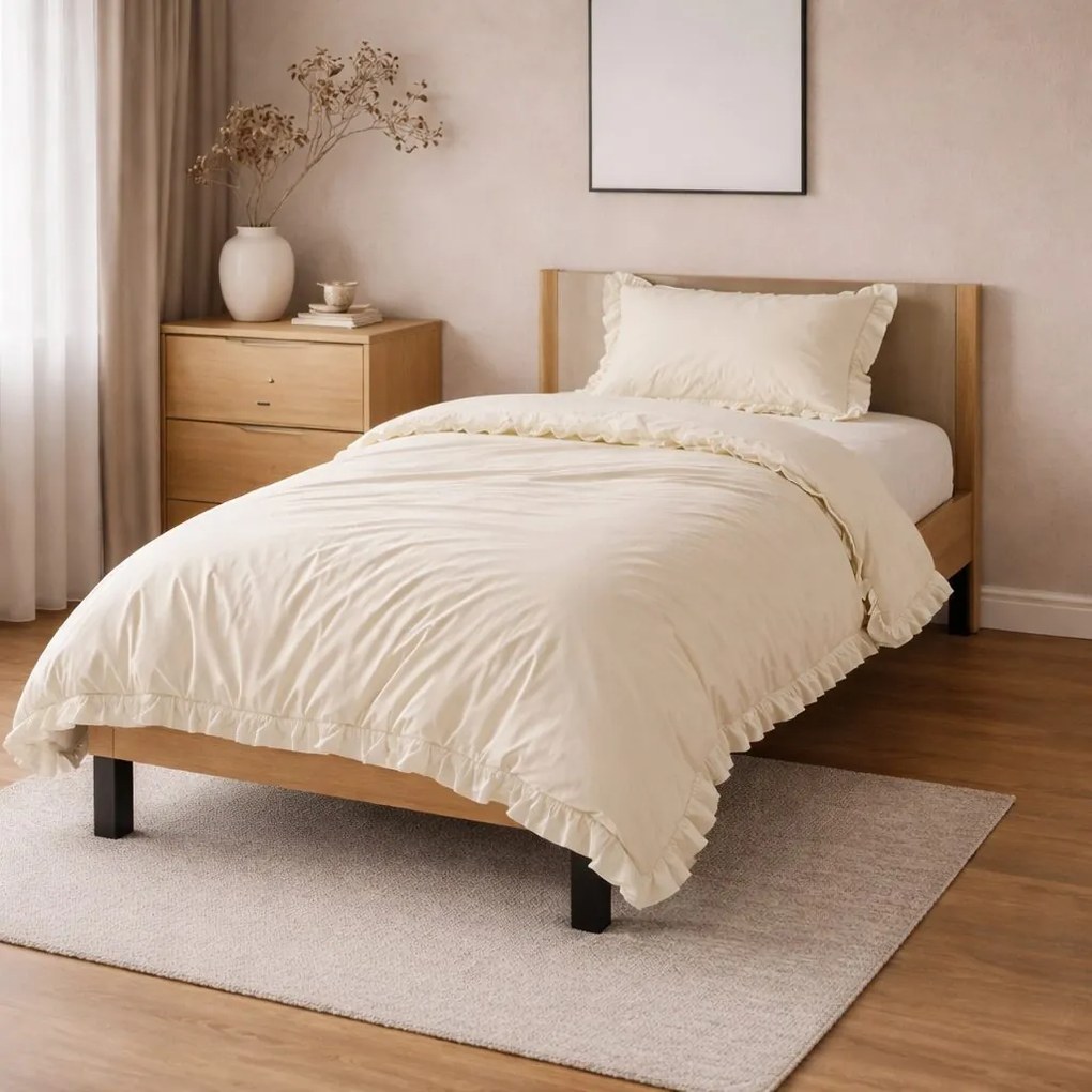 Obliečky bavlnené s Volánikom krémové 200x140cm+90x70cm TiaHome