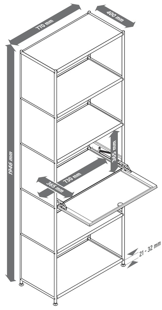 Vysoký kovový regál »CN3« s výklopnou priehradkou, čierny