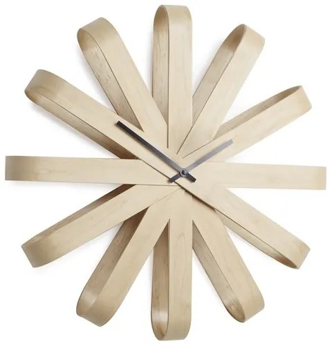 Nástenné hodiny RIBBON WOOD drevené 51,4cm, Umbra, Bukové drevo, 51,4 priemer x 9,5 cm, prírodna, čierna