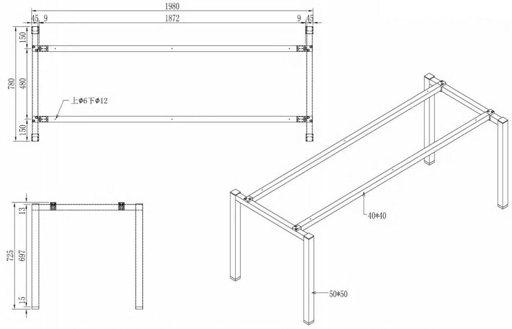 Stôl SQUARE 2000 x 800 x 750, buk + 2x stolná zásuvka TYP V, čierna