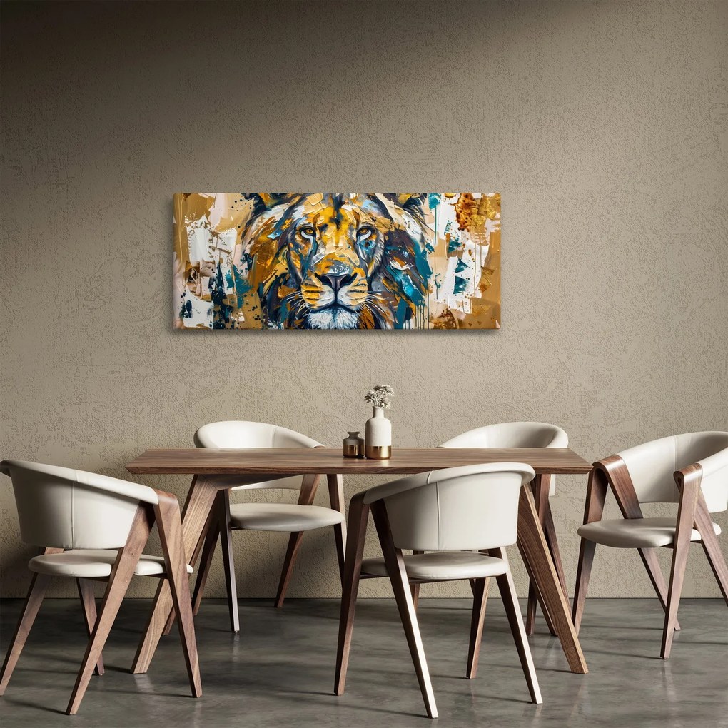 Obraz - Abstraktná olejomaľba s levom (120x50 cm)