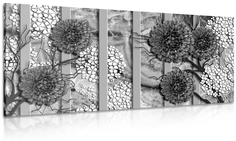 Obraz abstraktné kvety na mramorovom pozadí v čiernobielom prevedení Varianta: 120x60