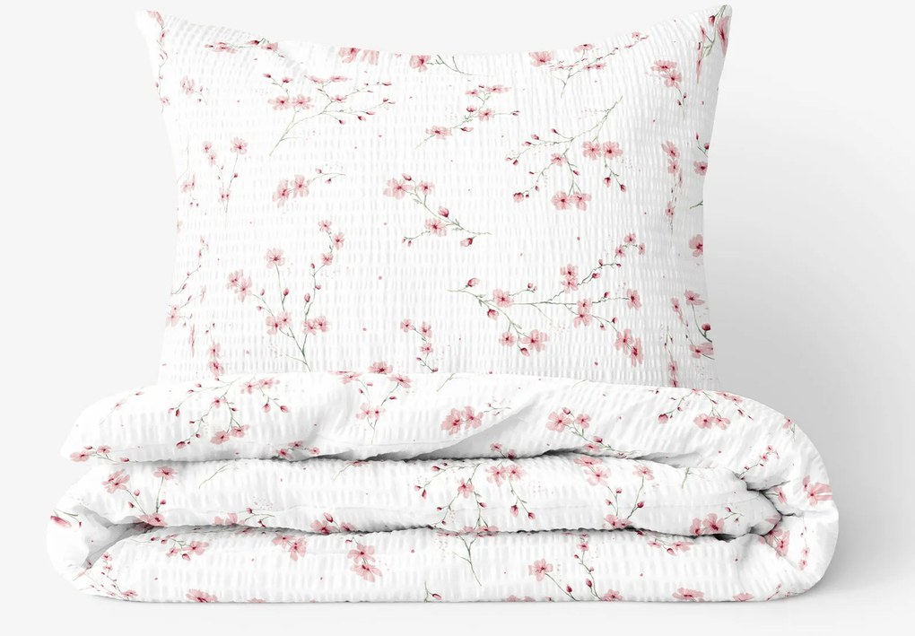 Goldea krepové posteľné obliečky - kvitnúce sakury 140 x 200 a 70 x 90 cm