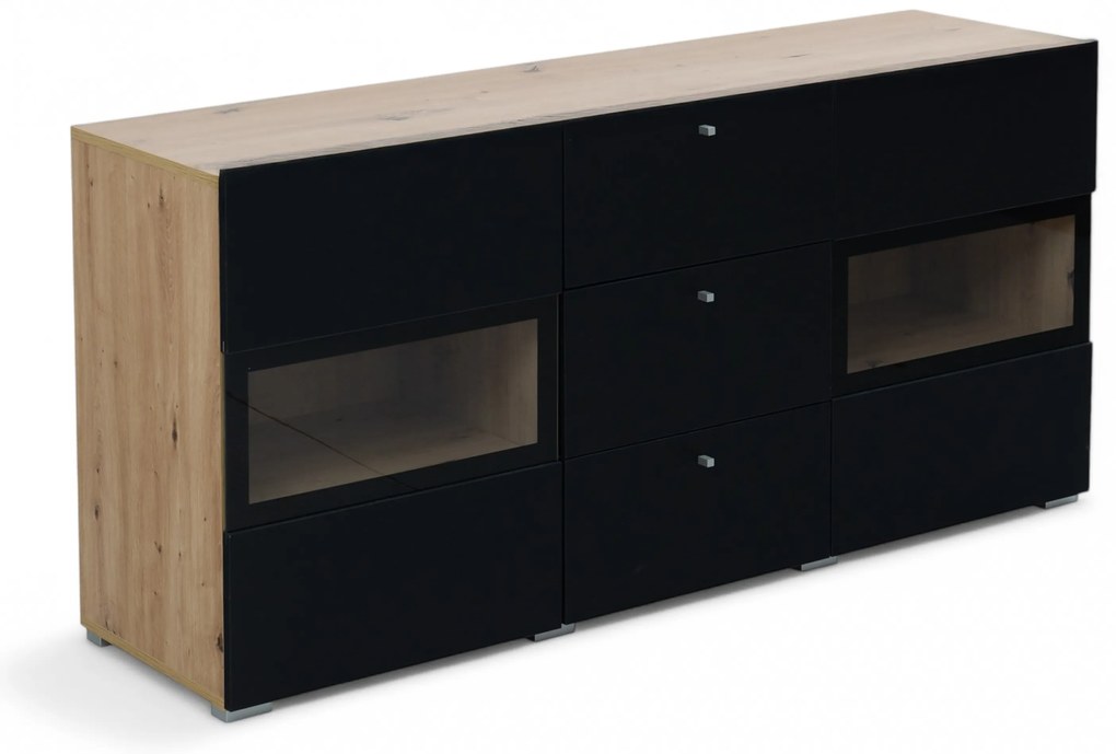 Komoda Baros 26 132 cm so zásuvkami - dub artisan / čierny mat
