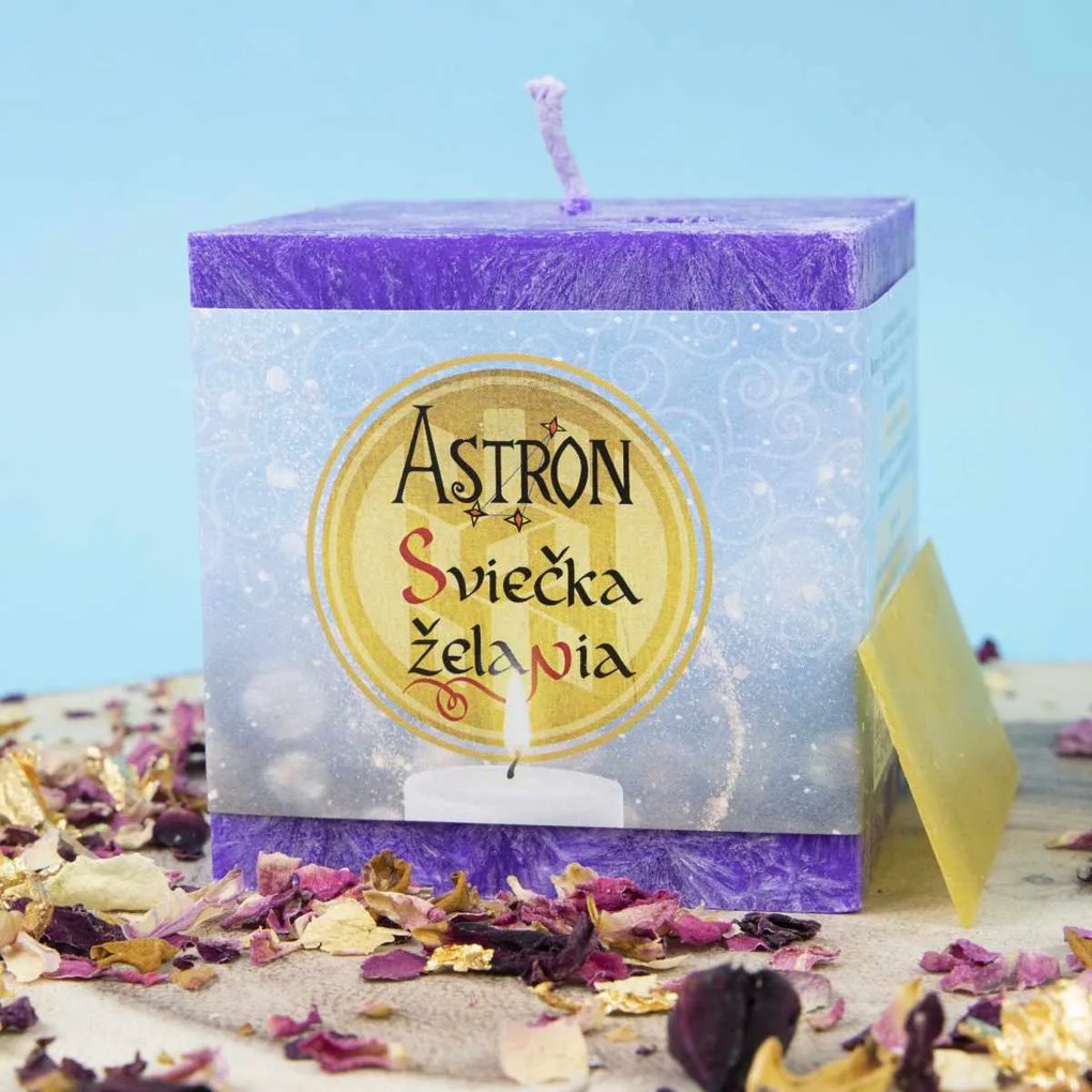 Sviečka želania Astron - kocka 6,5 cm, Fialová