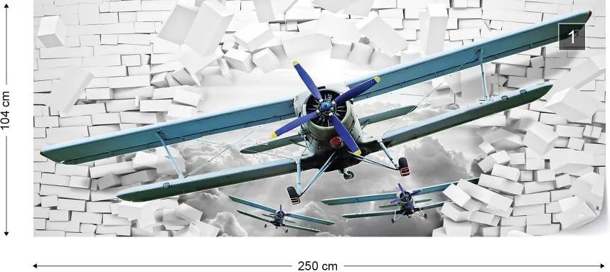 Fototapeta GLIX - 3D Plane Bursting Through Brick Wall + lepidlo ZADARMO Vliesová tapeta  - 250x104 cm