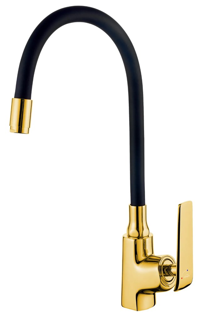 Invena Ligaria, vysoká drezová batéria s elastickým ramenom, systém Eco Start, zlatá lesklá/čierna matná, INV-BZ-39-009-L