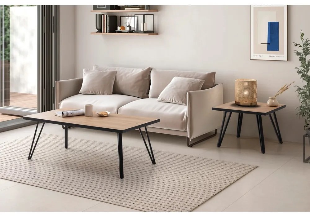 Čierny/prírodný konferenčný stolík s doskou v dubovom dekore 60x120 cm Sindi – Marckeric