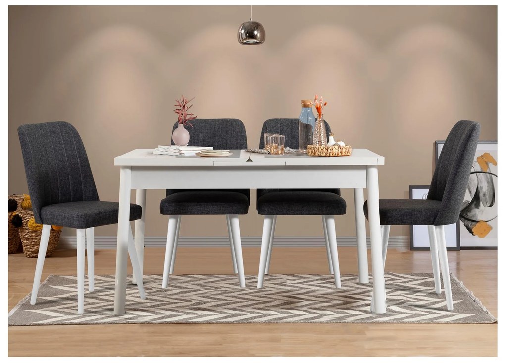 Jedálenský set Vlasta 5 (biela + antracit) (pre 4 osoby). Akcia -18%. Vlastná spoľahlivá doprava až k Vám domov. 1093806