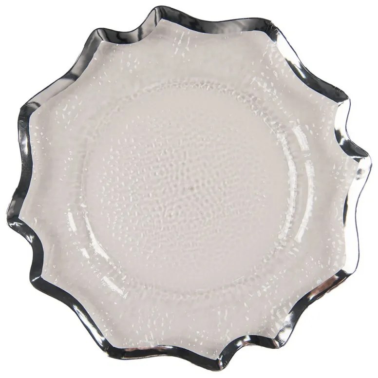 Transparentný servírovací tanier s vlnitým strieborným okrajom - Ø 33*1 cm