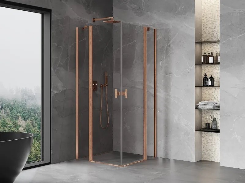 Mexen, Mexen Mist Duo výklopný sprchový kút 80 x 80 cm, transparentný, brúsená meď - 8A4-080-080-65-00
