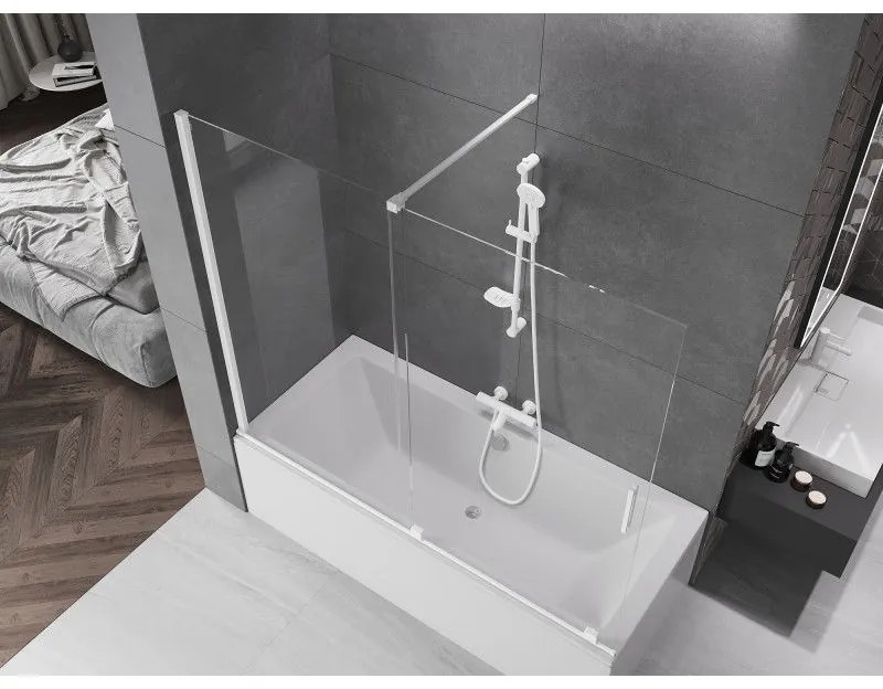 Mexen Velar, 2-krídlová posuvná vaňová zástena 180 x 150 cm, 8mm číre sklo, biely profil, 896-180-000-01-20